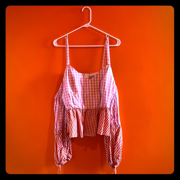 Plus size ASOS gingham off shoulder shirt - Picture 2 of 2
